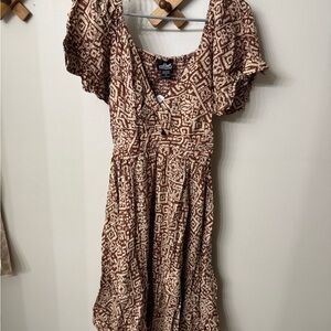 Angie Brown and Cream Patterned Midi Dress
